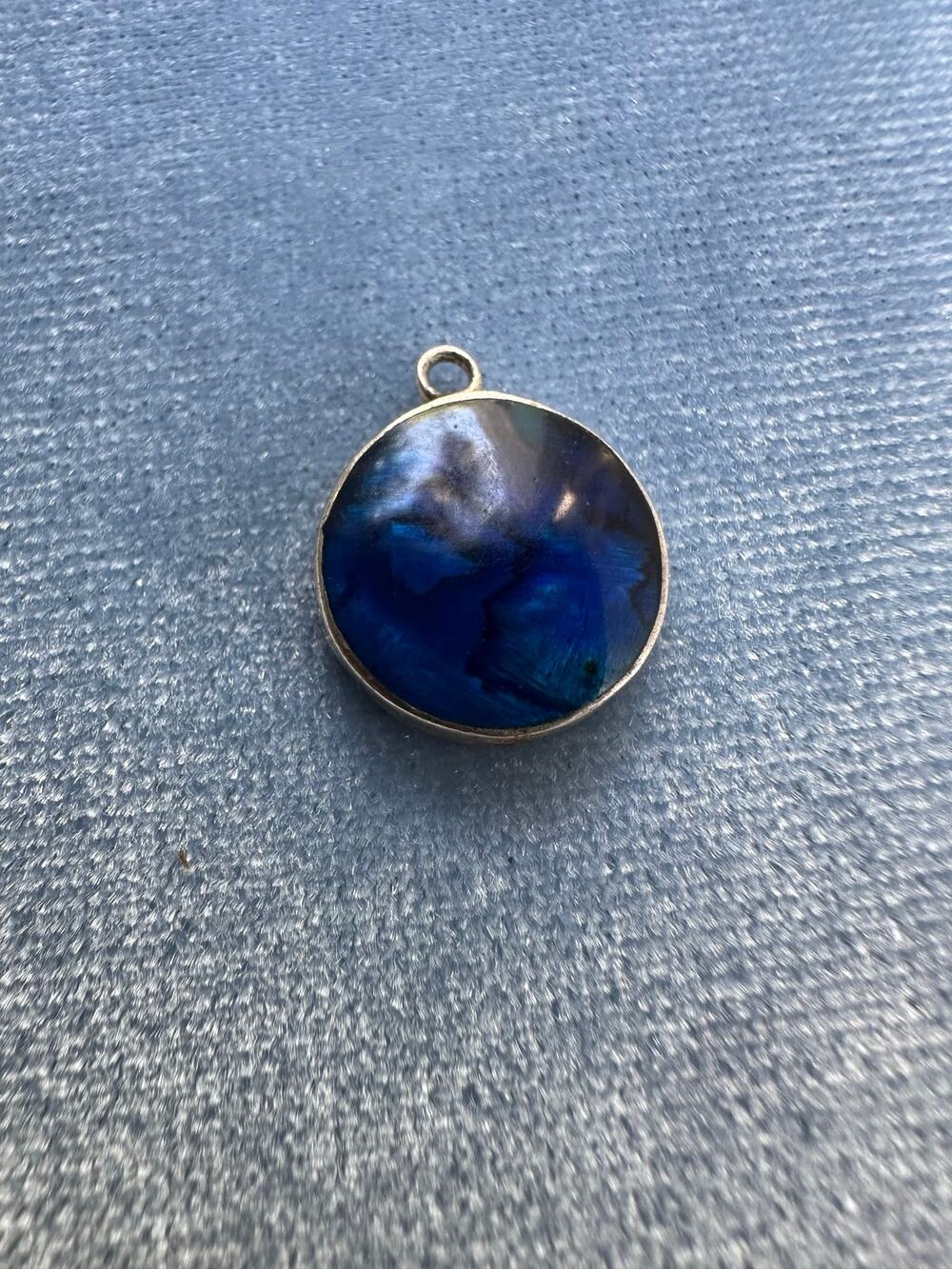 Vintage 925 Sterling Silver Round Blue Labradorite Flash Pendant Charm